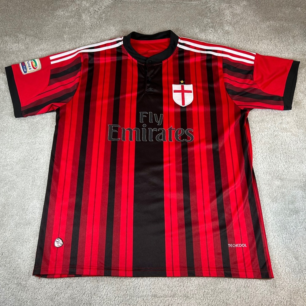 Motion Sports Wear AC Milan Soccer Jersey Men 2XL Red Black Striped Fly Emirates